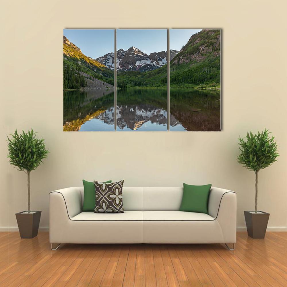 Maroon Bells Summer Reflection Canvas Wall Art-3 Horizontal-Gallery Wrap-37" x 24"-Tiaracle