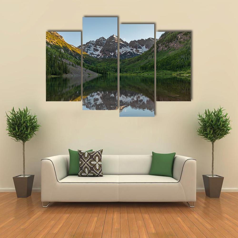 Maroon Bells Summer Reflection Canvas Wall Art-4 Pop-Gallery Wrap-50" x 32"-Tiaracle