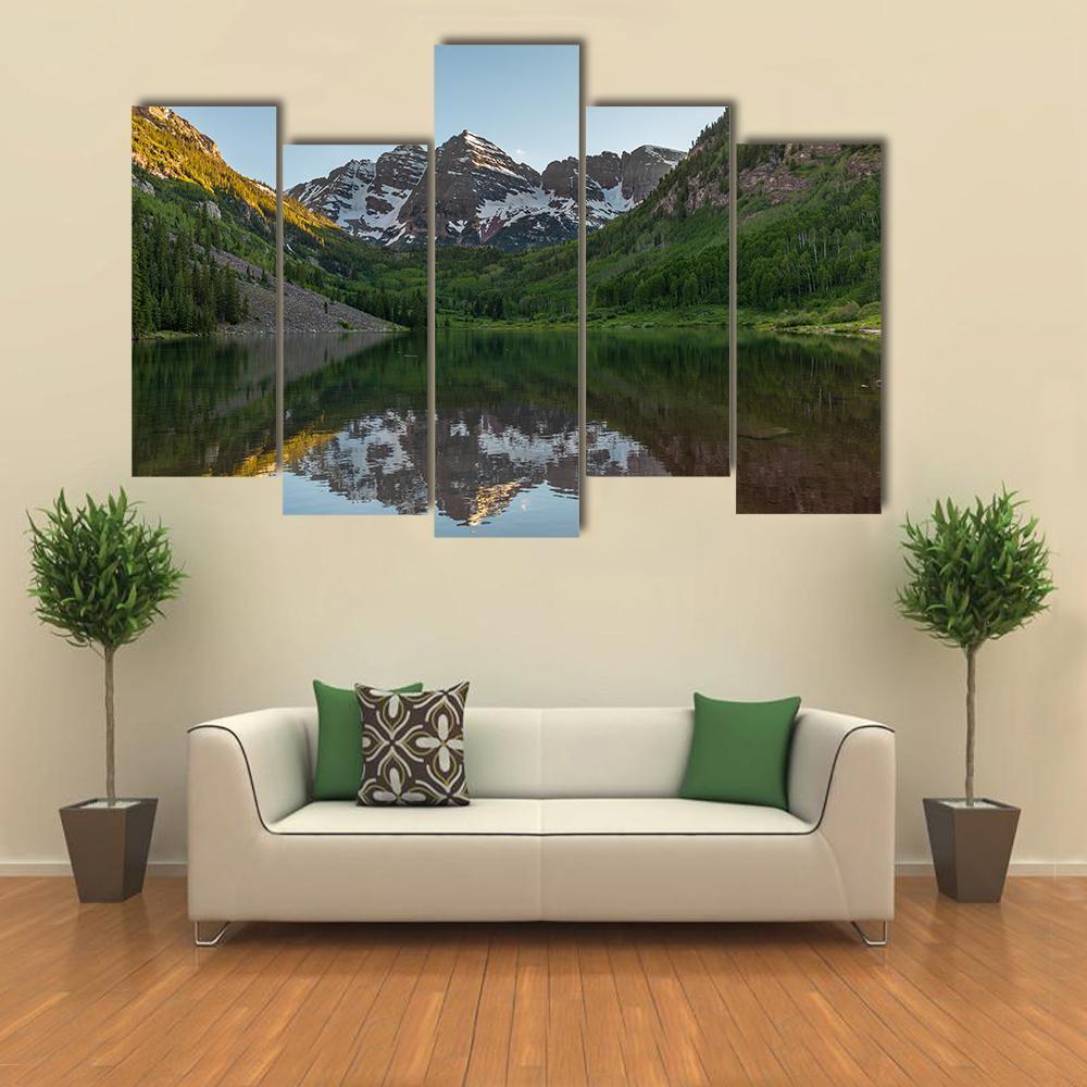 Maroon Bells Summer Reflection Canvas Wall Art-5 Pop-Gallery Wrap-47" x 32"-Tiaracle