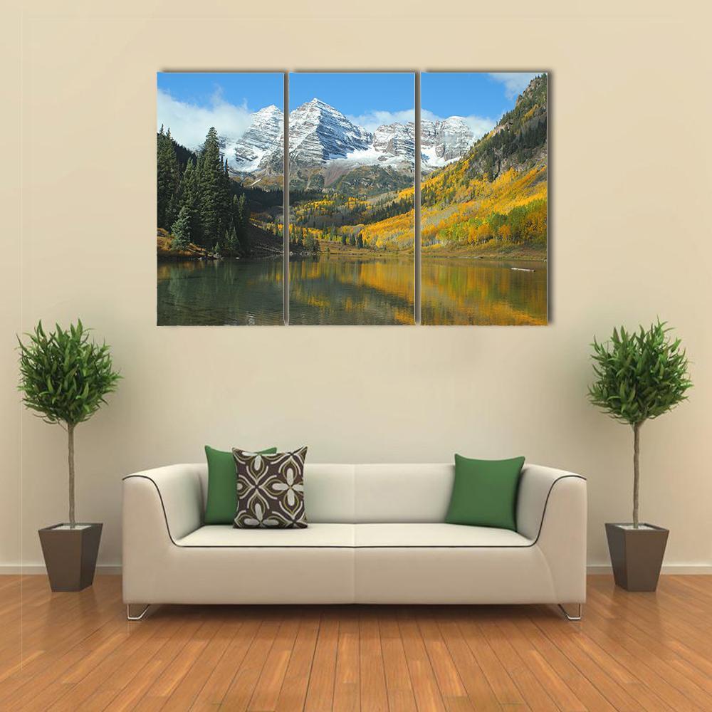 Maroon Lake In Autumn Canvas Wall Art-3 Horizontal-Gallery Wrap-37" x 24"-Tiaracle