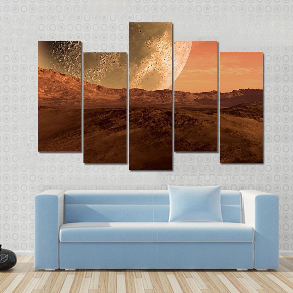 Planet With Arid Landscape Canvas Wall Art-5 Pop-Gallery Wrap-47" x 32"-Tiaracle