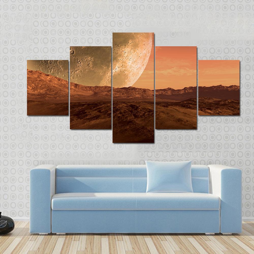 Planet With Arid Landscape Canvas Wall Art-5 Star-Gallery Wrap-62" x 32"-Tiaracle