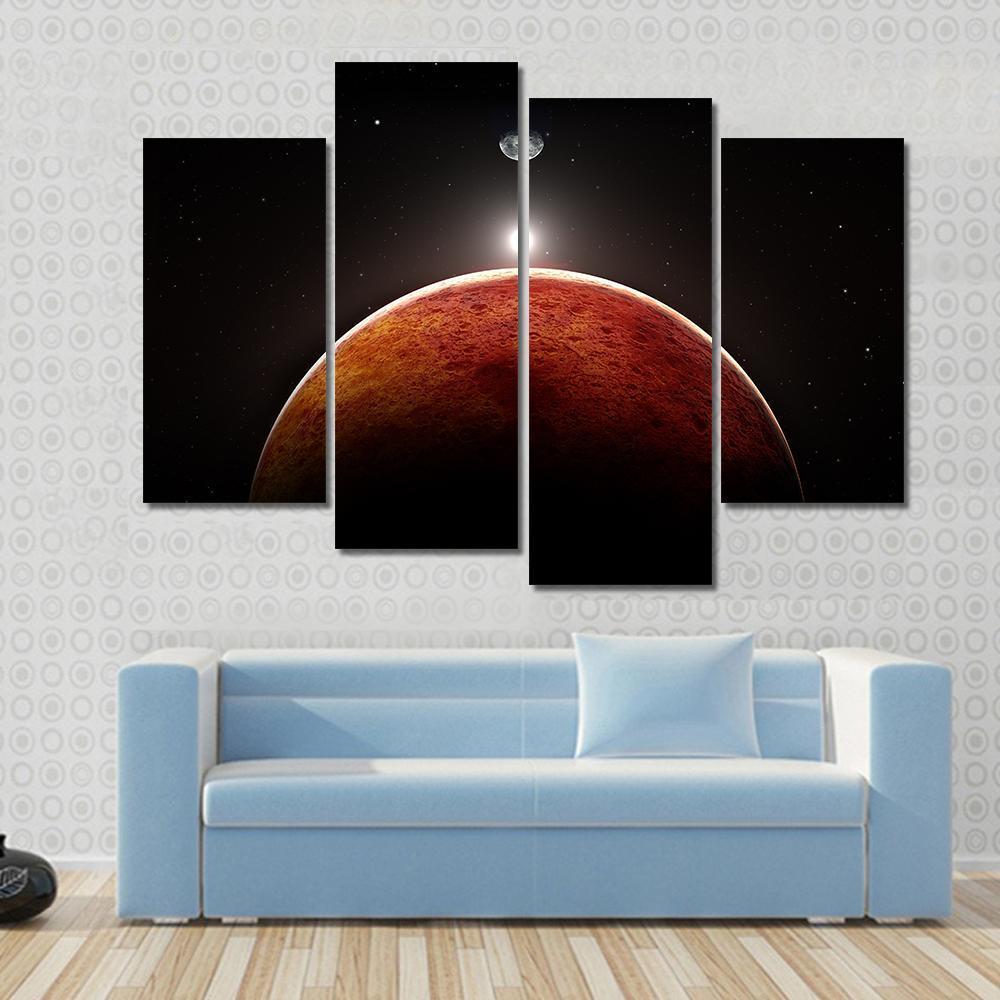 Planet Mars With Moon Canvas Wall Art-4 Pop-Gallery Wrap-50" x 32"-Tiaracle