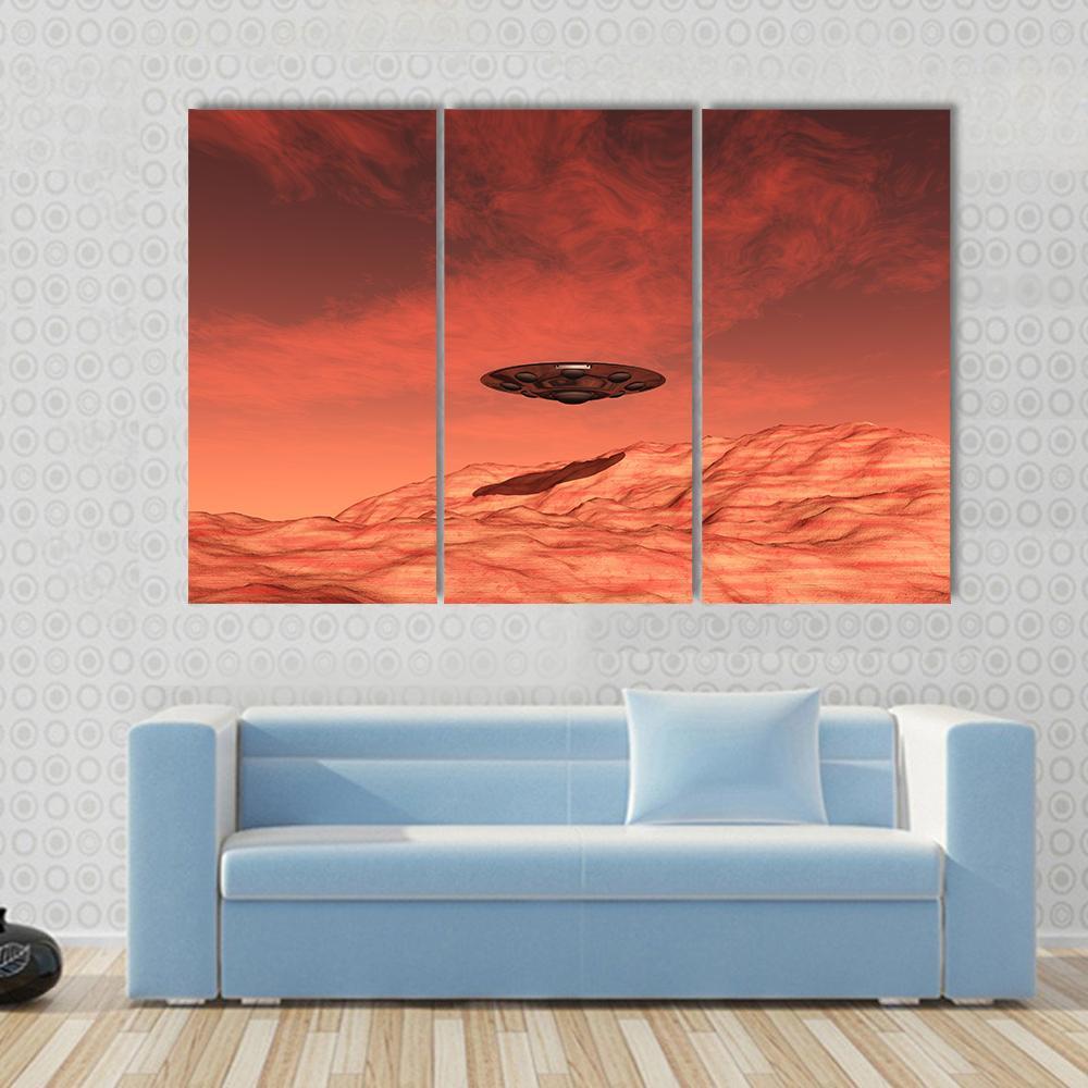 Spaceship On Mars Canvas Wall Art-3 Horizontal-Gallery Wrap-37" x 24"-Tiaracle