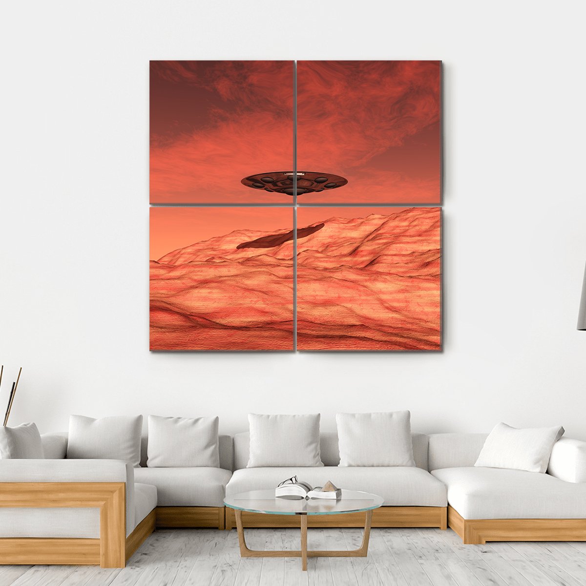 Spaceship On Mars Canvas Wall Art-4 Square-Gallery Wrap-17" x 17"-Tiaracle