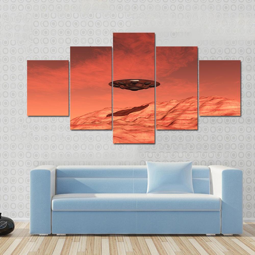 Spaceship On Mars Canvas Wall Art-5 Star-Gallery Wrap-62" x 32"-Tiaracle