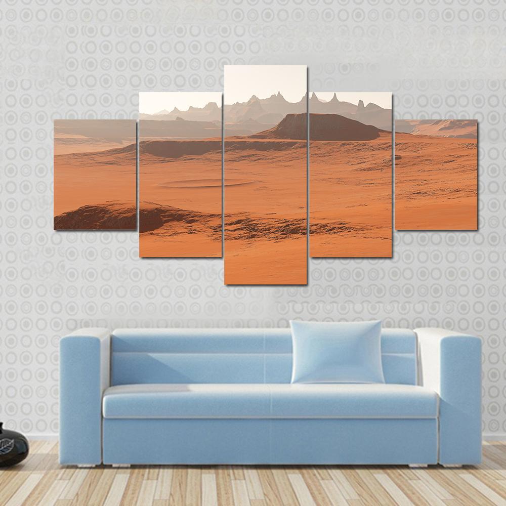 Mars Landscape Canvas Wall Art-5 Star-Gallery Wrap-62" x 32"-Tiaracle