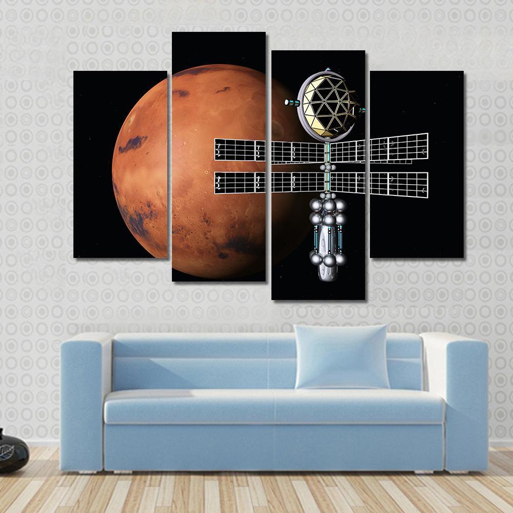 Mars With Space Probe Canvas Wall Art-4 Pop-Gallery Wrap-50" x 32"-Tiaracle