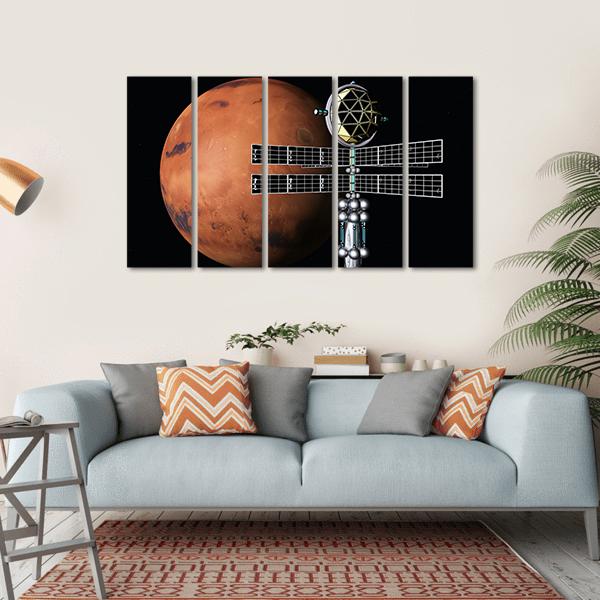 Mars With Space Probe Canvas Wall Art-5 Horizontal-Gallery Wrap-22" x 12"-Tiaracle