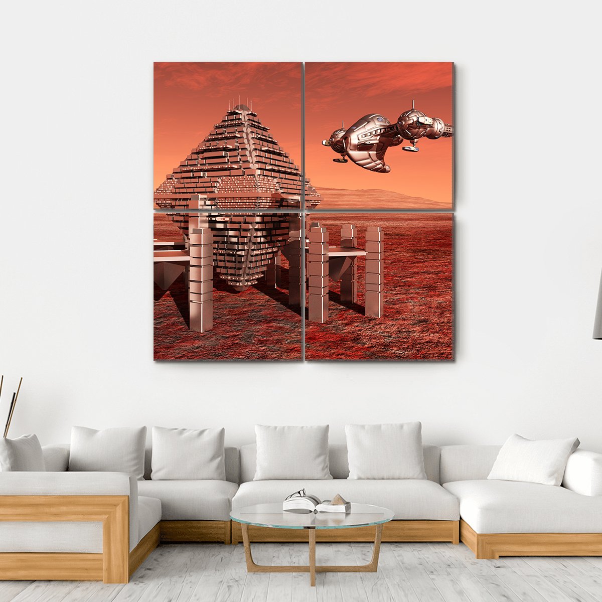 Space Station In Mars Canvas Wall Art-4 Square-Gallery Wrap-17" x 17"-Tiaracle