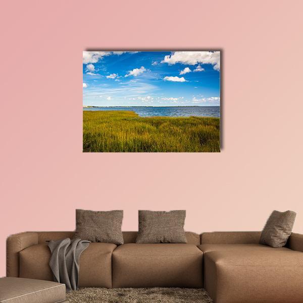 Marsh Grasses With Lake Canvas Wall Art-1 Piece-Gallery Wrap-48" x 32"-Tiaracle