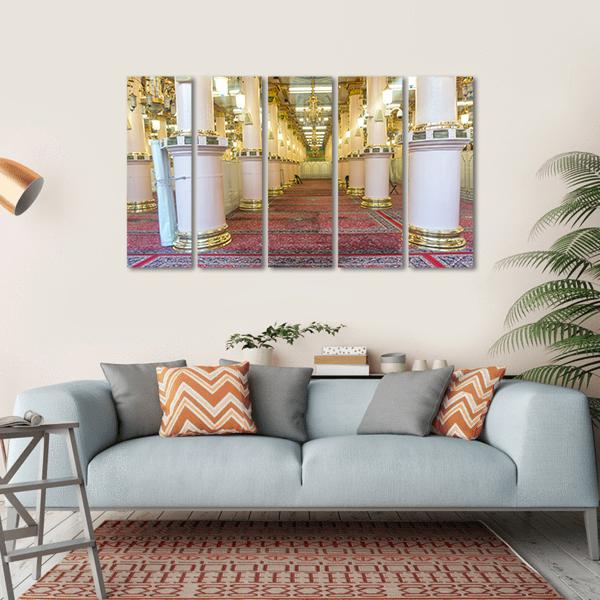 Masjid-E-Nabawi Inside Canvas Wall Art-5 Horizontal-Gallery Wrap-22" x 12"-Tiaracle
