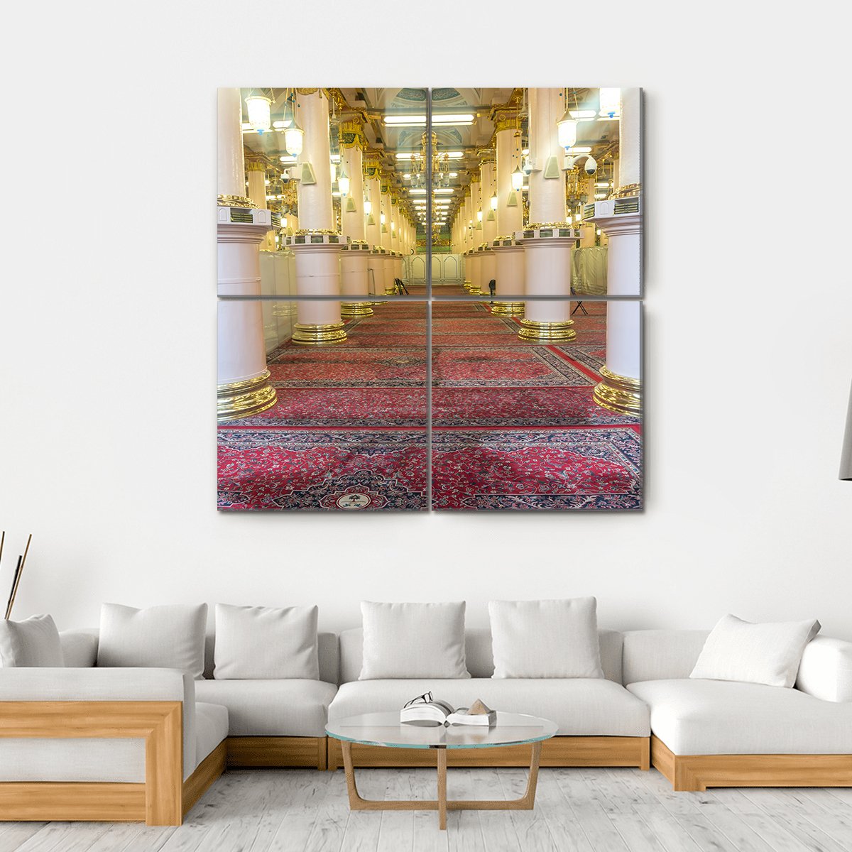 Masjid-E-Nabawi Inside Canvas Wall Art-5 Horizontal-Gallery Wrap-22" x 12"-Tiaracle
