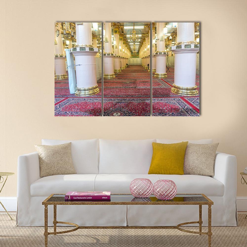 Masjid-E-Nabawi Inside Canvas Wall Art-4 Pop-Gallery Wrap-50" x 32"-Tiaracle