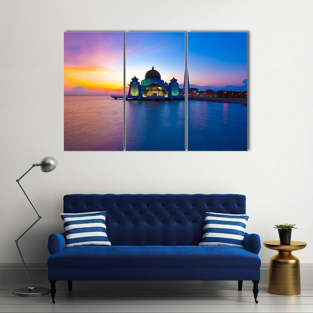 Masjid Selat Melaka Canvas Wall Art-3 Horizontal-Gallery Wrap-37" x 24"-Tiaracle