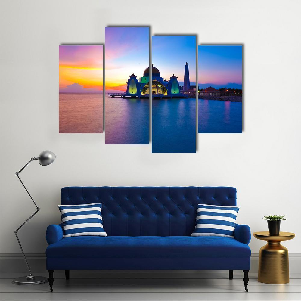 Masjid Selat Melaka Canvas Wall Art-4 Pop-Gallery Wrap-50" x 32"-Tiaracle