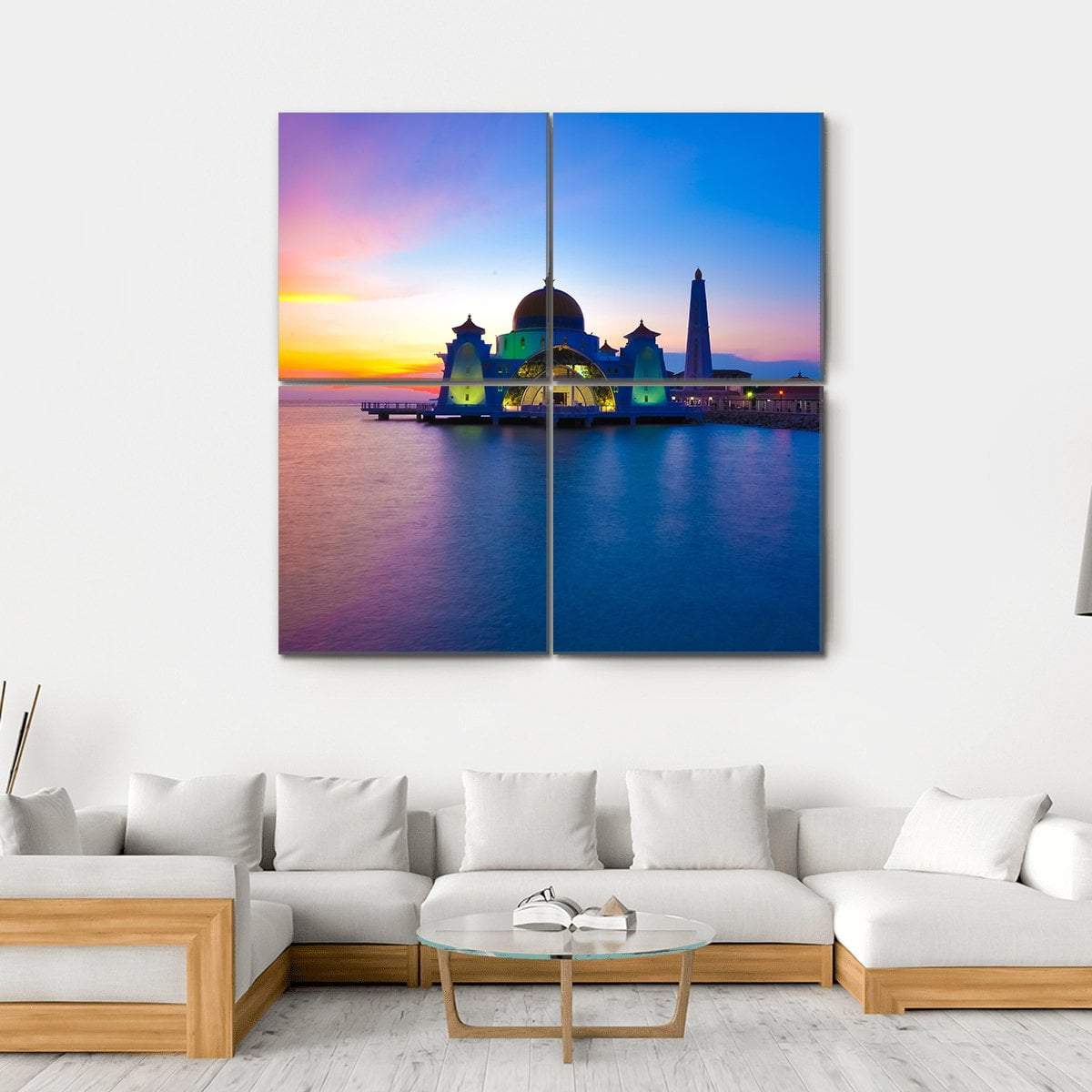 Masjid Selat Melaka Canvas Wall Art-4 Square-Gallery Wrap-17" x 17"-Tiaracle