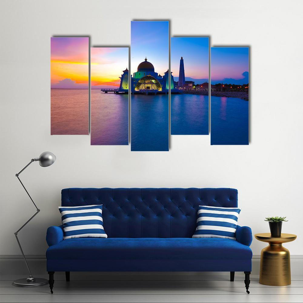 Masjid Selat Melaka Canvas Wall Art-5 Pop-Gallery Wrap-47" x 32"-Tiaracle