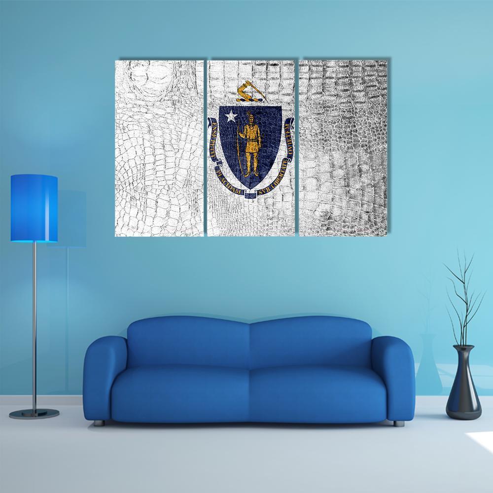 Massachusetts State Flag Canvas Wall Art-3 Horizontal-Gallery Wrap-37" x 24"-Tiaracle
