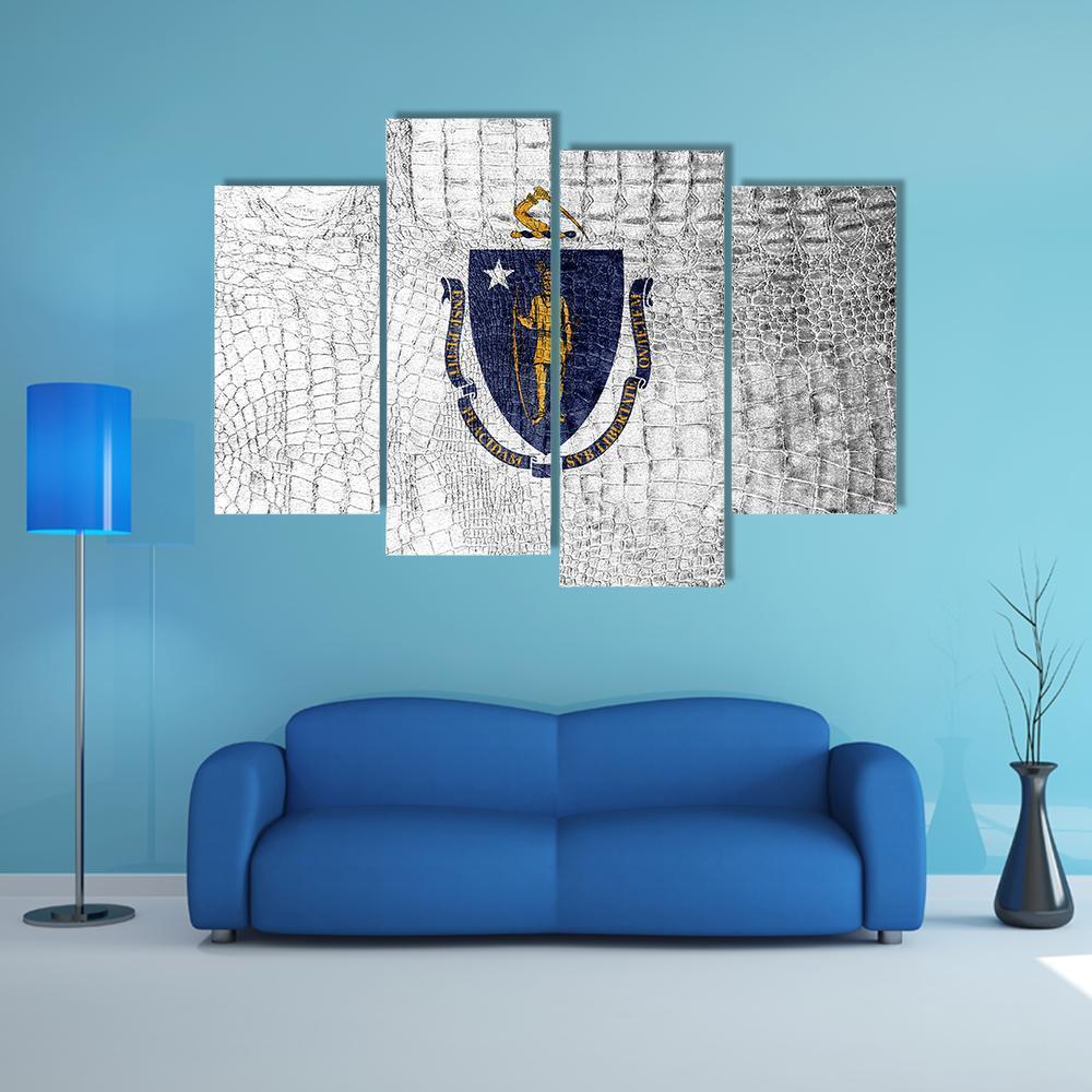 Massachusetts State Flag Canvas Wall Art-4 Pop-Gallery Wrap-50" x 32"-Tiaracle