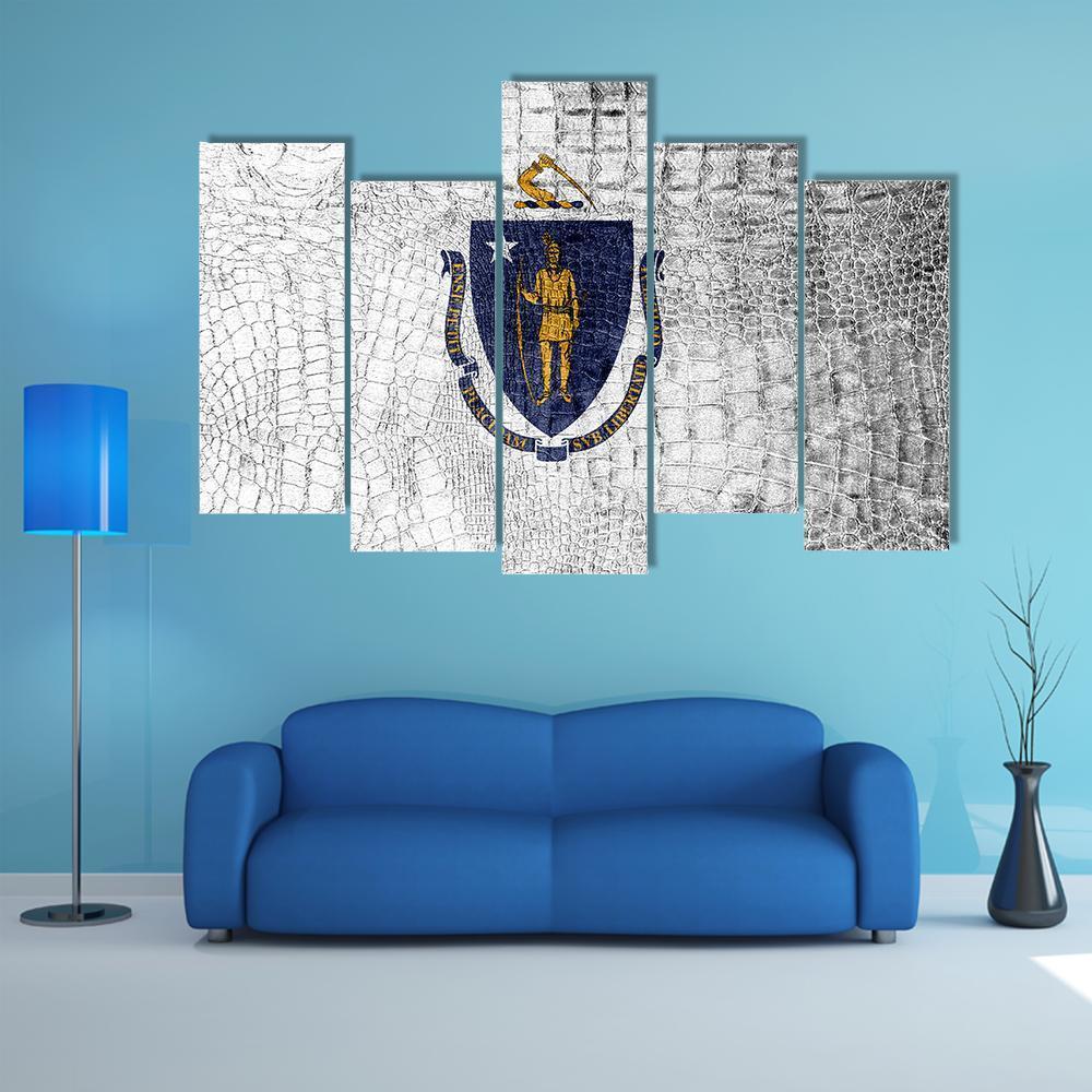 Massachusetts State Flag Canvas Wall Art-5 Pop-Gallery Wrap-47" x 32"-Tiaracle