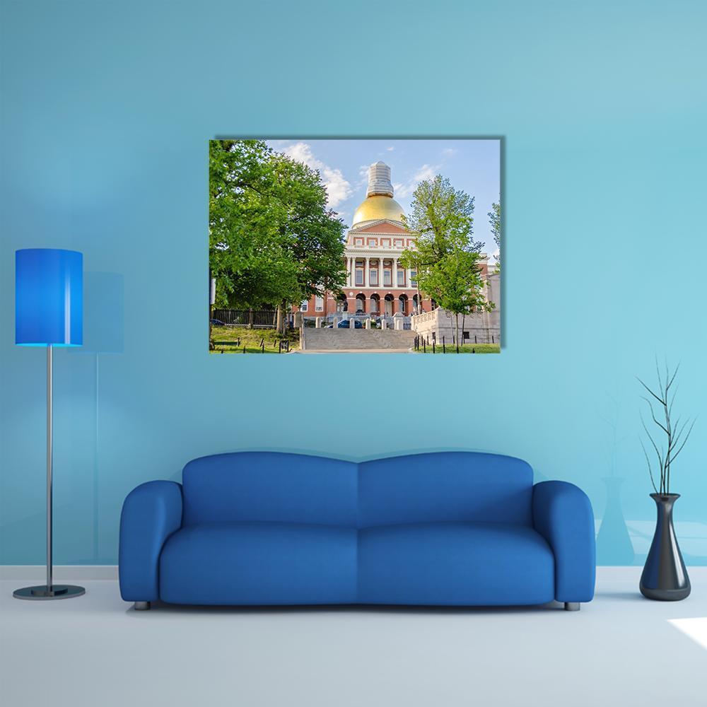 Massachusetts State House Canvas Wall Art in red, green and blue, single panel hung on a wall