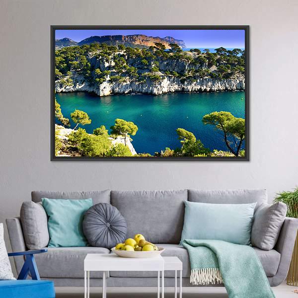 Massif des Calanques Canvas Wall Art-1 Piece-Floating Frame-36" x 24"-Tiaracle
