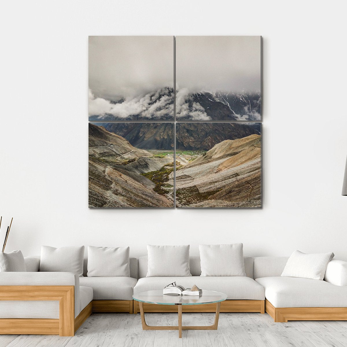 Mastuj River &amp; Valley Canvas Wall Art-4 Square-Gallery Wrap-17" x 17"-Tiaracle