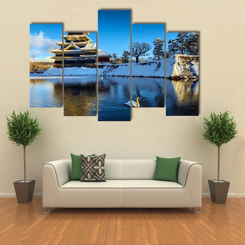 Matsumoto Castle In Winter Canvas Wall Art-5 Pop-Gallery Wrap-47" x 32"-Tiaracle