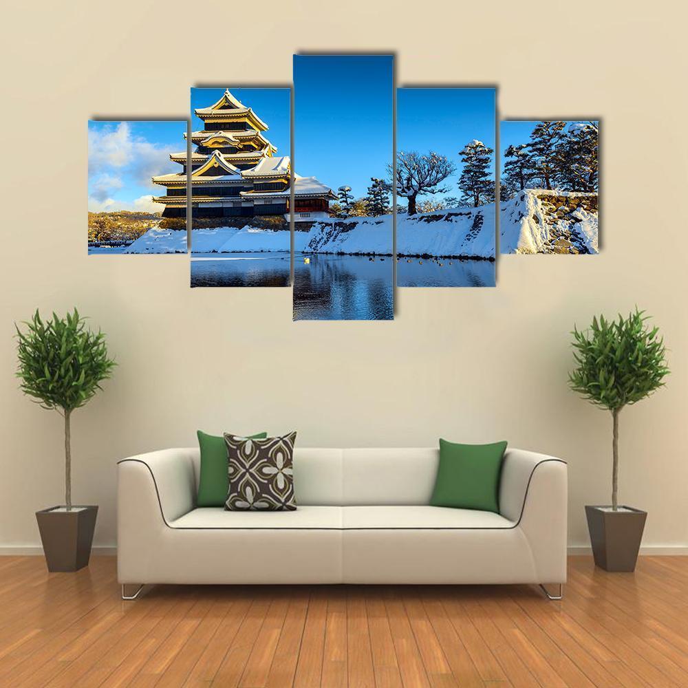 Matsumoto Castle In Winter Canvas Wall Art-5 Star-Gallery Wrap-62" x 32"-Tiaracle