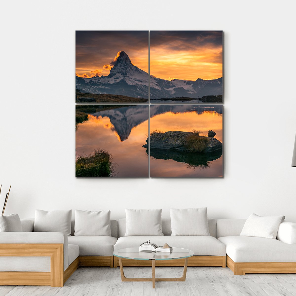 Matterhorn At Sunset Canvas Wall Art-4 Square-Gallery Wrap-17" x 17"-Tiaracle