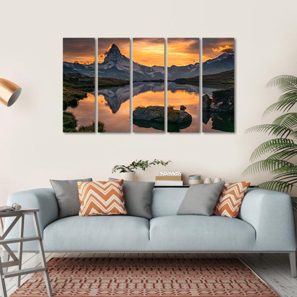 Matterhorn At Sunset Canvas Wall Art-5 Horizontal-Gallery Wrap-22" x 12"-Tiaracle
