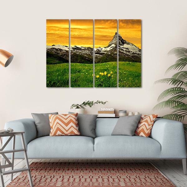 Matterhorn In Sunset Canvas Wall Art-4 Horizontal-Gallery Wrap-34" x 24"-Tiaracle