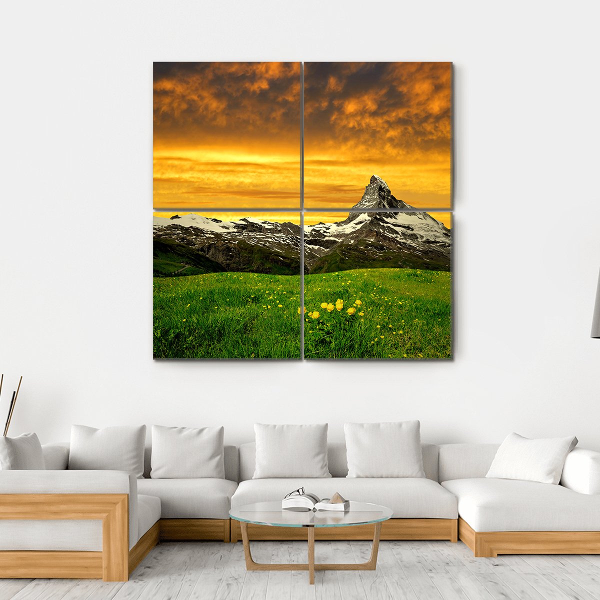 Matterhorn In Sunset Canvas Wall Art-4 Square-Gallery Wrap-17" x 17"-Tiaracle