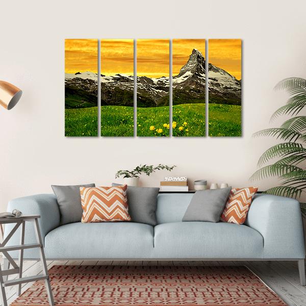 Matterhorn In Sunset Canvas Wall Art-5 Horizontal-Gallery Wrap-22" x 12"-Tiaracle