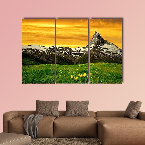 Matterhorn In Sunset Canvas Wall Art-3 Horizontal-Gallery Wrap-25" x 16"-Tiaracle