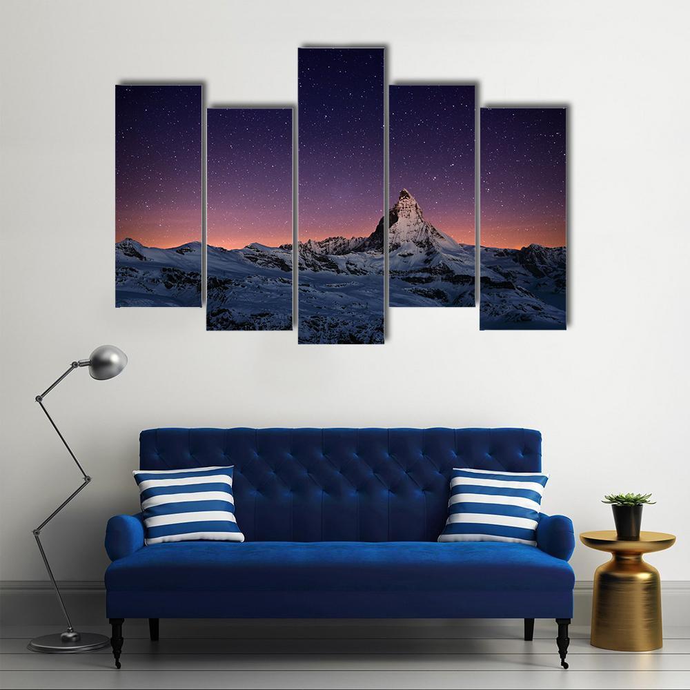 Matterhorn Peak Switzerland Canvas Wall Art-5 Pop-Gallery Wrap-47" x 32"-Tiaracle