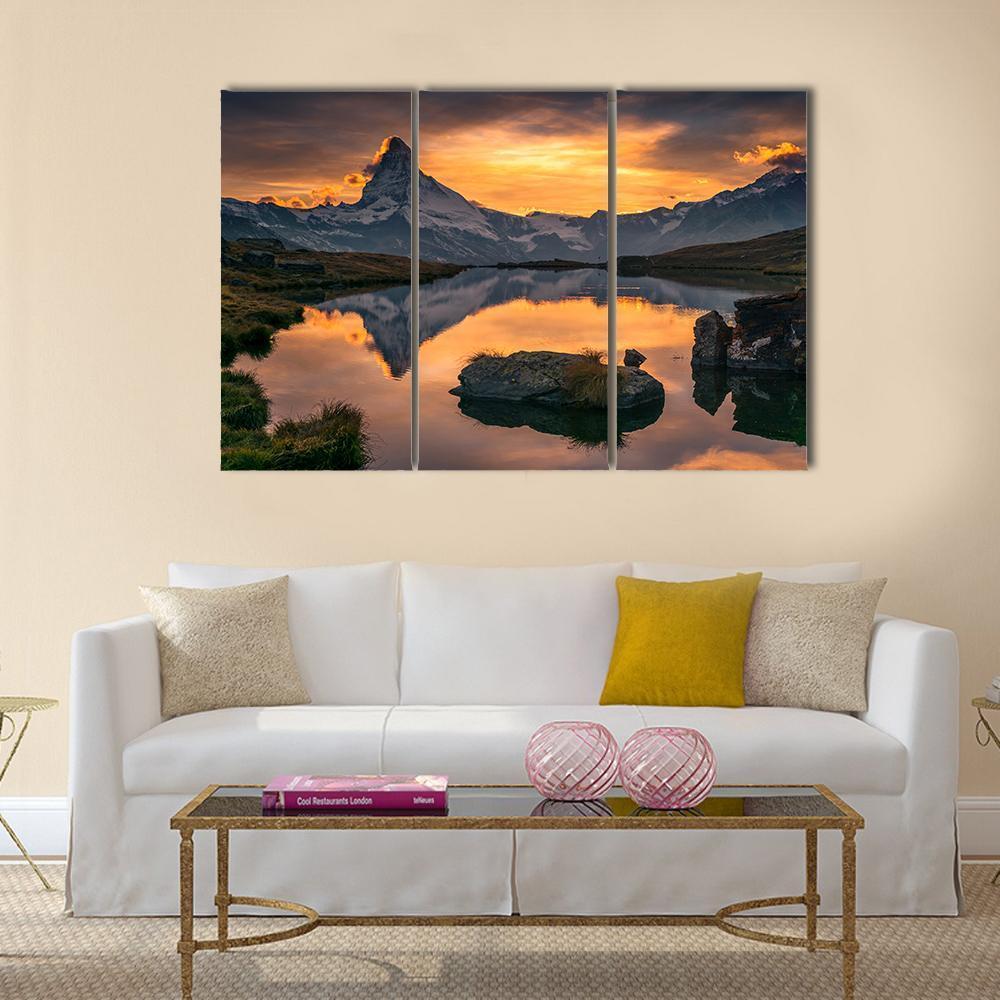 Matterhorn At Sunset Canvas Wall Art-3 Horizontal-Gallery Wrap-37" x 24"-Tiaracle