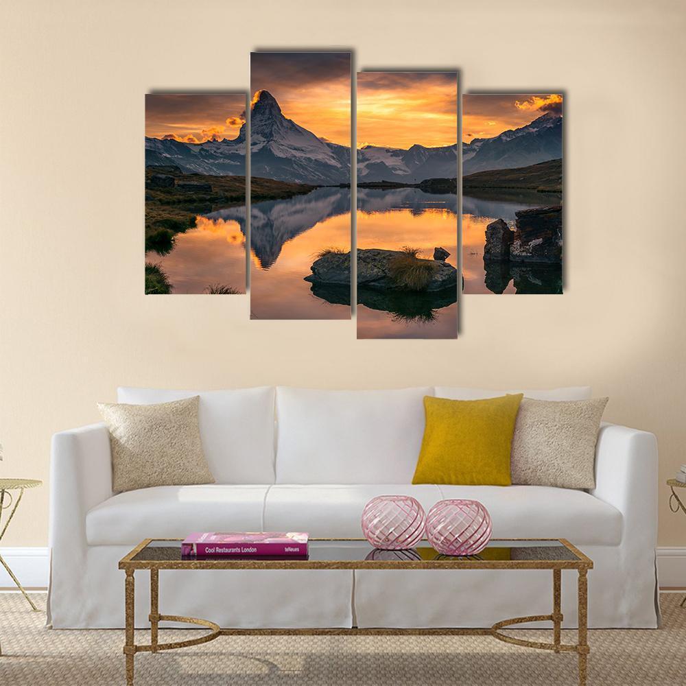Matterhorn At Sunset Canvas Wall Art-4 Pop-Gallery Wrap-50" x 32"-Tiaracle
