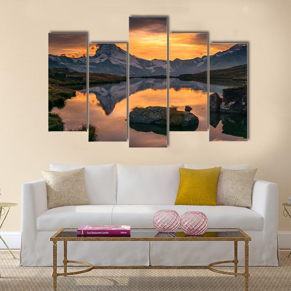 Matterhorn At Sunset Canvas Wall Art-5 Pop-Gallery Wrap-47" x 32"-Tiaracle