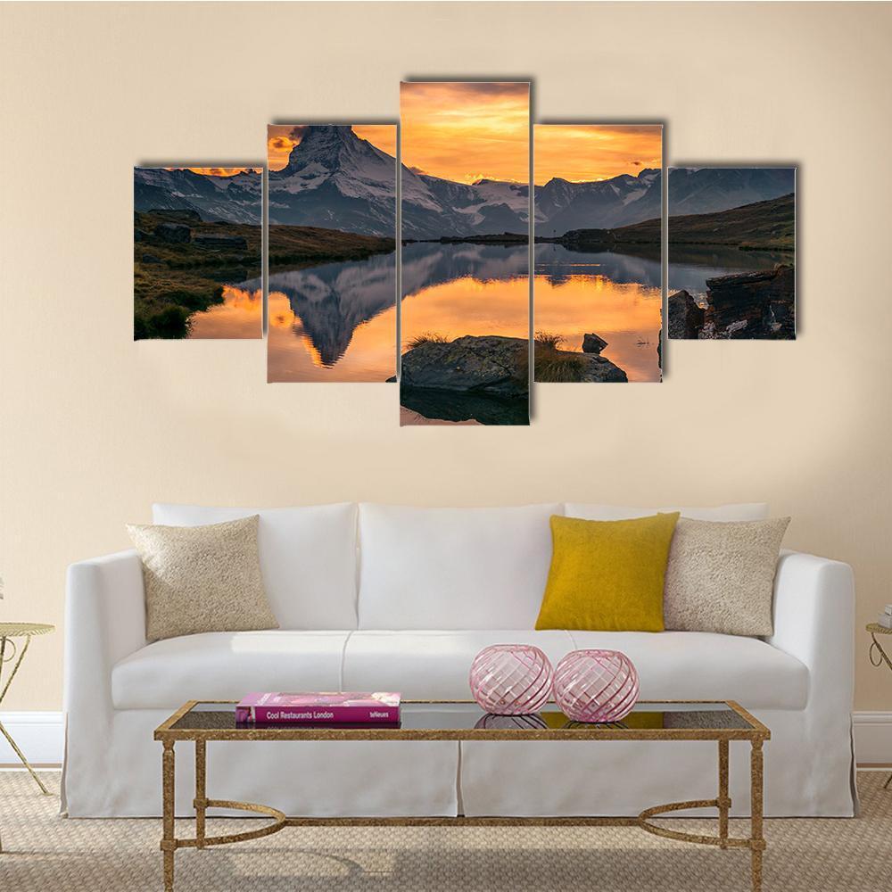 Matterhorn At Sunset Canvas Wall Art-5 Star-Gallery Wrap-62" x 32"-Tiaracle