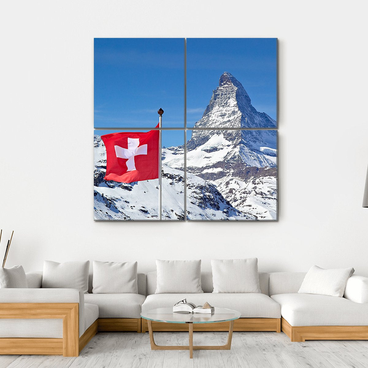 Matterhorn With Switzerland Flag Canvas Wall Art-4 Square-Gallery Wrap-17" x 17"-Tiaracle