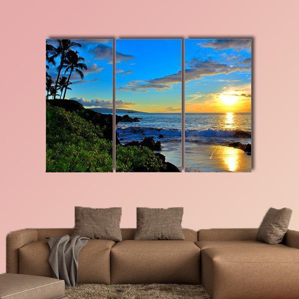 Maui Beach Sunset Canvas Wall Art-3 Horizontal-Gallery Wrap-37" x 24"-Tiaracle