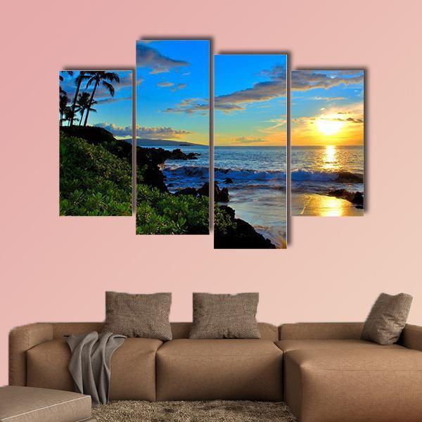 Maui Beach Sunset Canvas Wall Art-4 Pop-Gallery Wrap-50" x 32"-Tiaracle