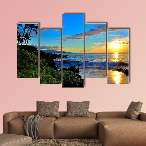 Maui Beach Sunset Canvas Wall Art-5 Pop-Gallery Wrap-47" x 32"-Tiaracle