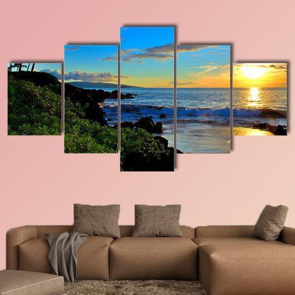 Maui Beach Sunset Canvas Wall Art-5 Star-Gallery Wrap-62" x 32"-Tiaracle
