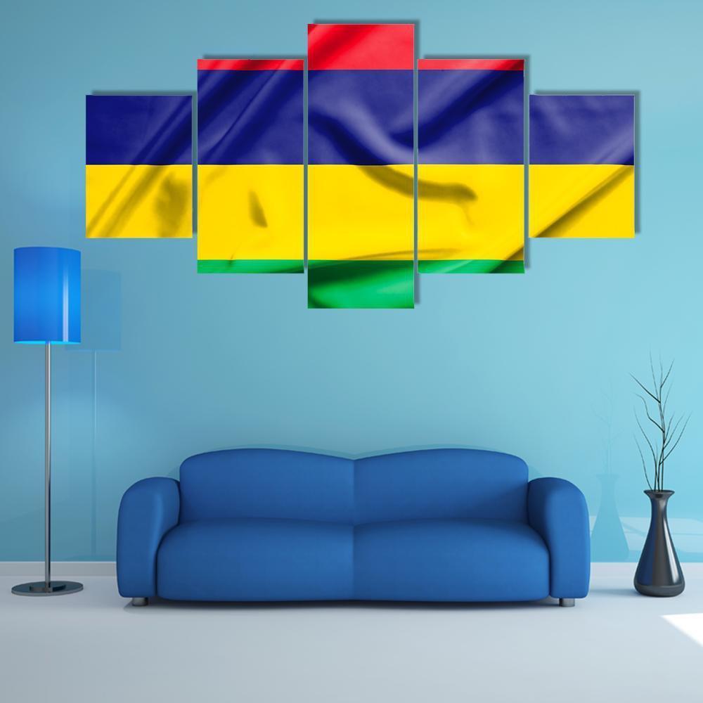 Waving Mauritius Flag Canvas Wall Art-5 Star-Gallery Wrap-62" x 32"-Tiaracle