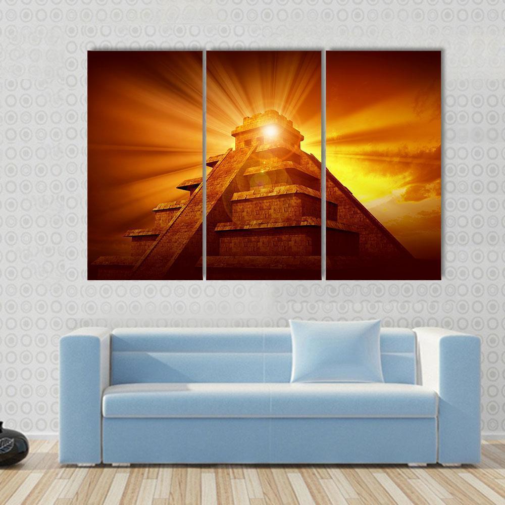Mayan Mystery Pyramid Canvas Wall Art-3 Horizontal-Gallery Wrap-37" x 24"-Tiaracle