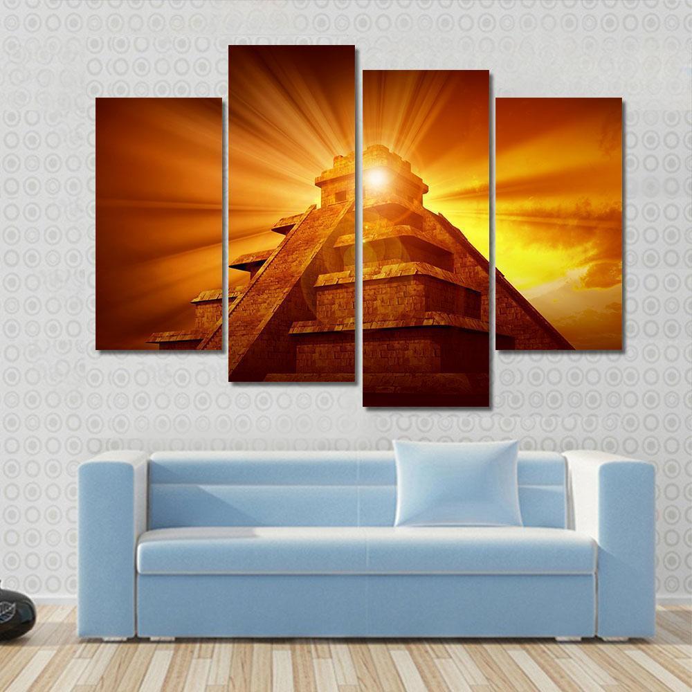 Mayan Mystery Pyramid Canvas Wall Art-4 Pop-Gallery Wrap-50" x 32"-Tiaracle