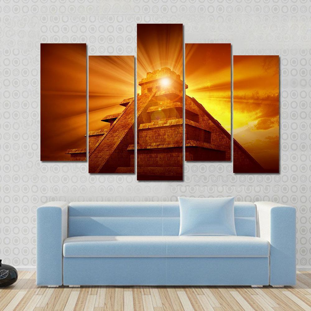 Mayan Mystery Pyramid Canvas Wall Art-5 Pop-Gallery Wrap-47" x 32"-Tiaracle